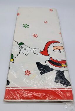 Vtg Hallmark Christmas Santa Claus Tablecloth Table Cover 60" X 102"